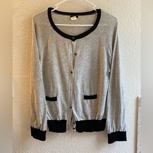 J. Crew light gray cardigan with black trim